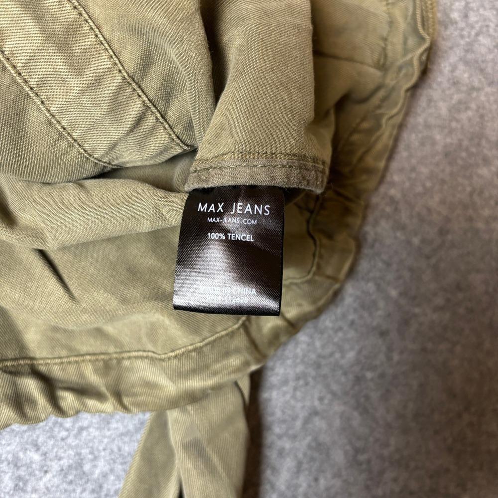 Max Jeans Green Hoodie Cinched Waist Military Cargo Parka Utility Jacket Women L - Picture 10 of 10